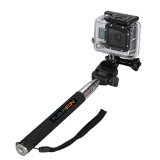 FLOUREON Extendable Telescopic Handheld Pole Arm Monopod Black with Tripod Adapter for Gopro HD Hero 4321 Digital Camera Shipped From US