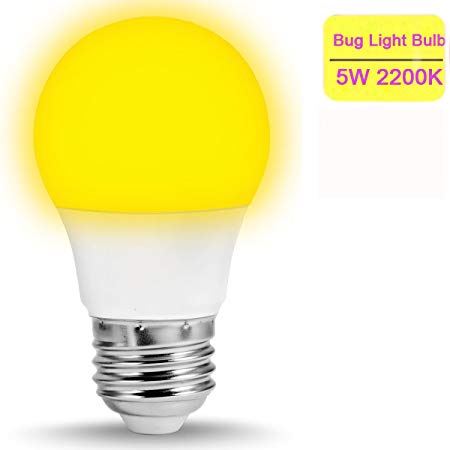 Dusk to Dawn Sensor Bug Light Bulb,Suelight Amber Yellow LED Bug Light Bulb,7W (50W Equivalent) A19 Automatic on/off Security Bulb for Porch Garden Home(E26/E27,2200K,580LM)
