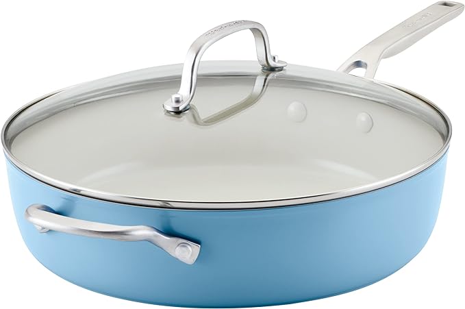 KitchenAid Hard Anodized Ceramic Nonstick Sauté Pan with Lid, 5 Quart, Blue Velvet