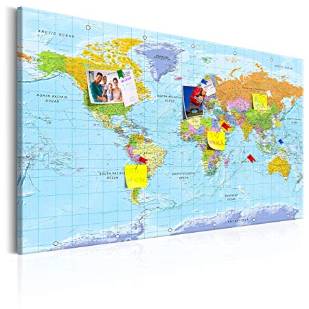 murando World map with pinboard XXL/120x80 cm Print on canvas Beaverboard Canvas practical pinboard to pinching your notes World map k-A-0094-v-a