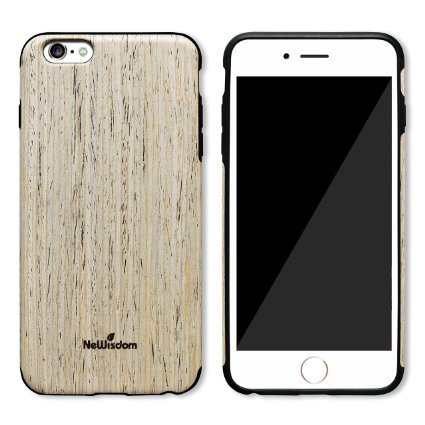 iPhone 6 / 6s Case, NeWisdom® Unique Slim Hybrid Rubberized [Wood over Rubber] Soft Real Wood Case for Apple iPhone6 - Walnut