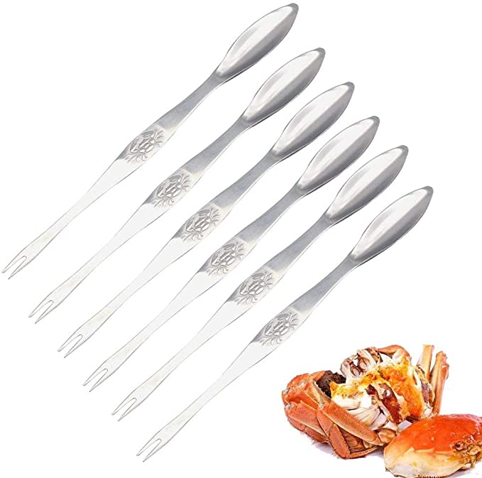 Seafood Forks Picks, Crab and Lobster Picking Tools Stainless Steel Pack of 6