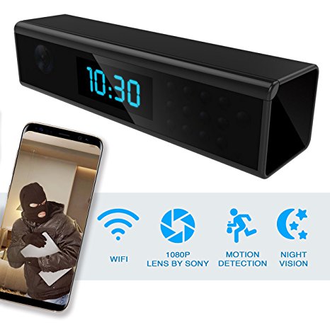 Hidden Spy Camera - Wireless Home Security Camera Alarm Clock - Best Spy Cam Wifi 1080p - Security Spy Camera With Motion Detector - Nanny Spy Camera For Women Men Black with Night Vision
