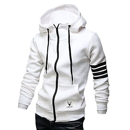 ZUEVI Men's Casual Striped Drawstring Hooded And Zipper Closure Hoodies