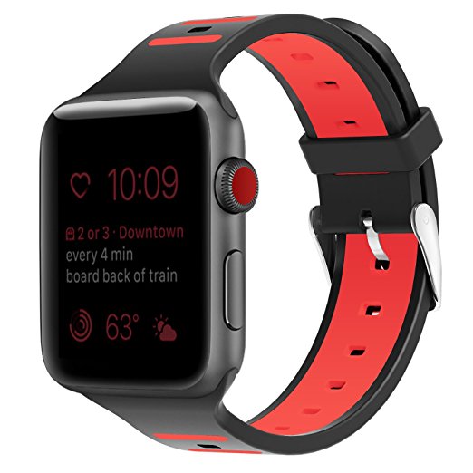 OULUOQI Apple Watch Band 42mm, Soft Breathable iWatch Band for Apple Watch Series 3 / 2 / 1, Nike , Sport & Edition -- Black / Bright Red