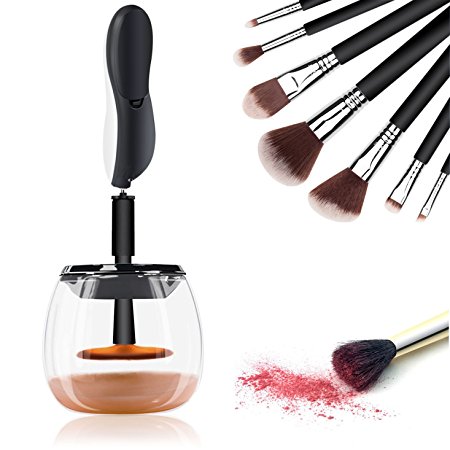 Makeup Brush Cleaner, Drier Deep Clean Machine Support All Size Makeup Brushes 360 Degree Rotation Ensures Thorough Cleaning (Black)