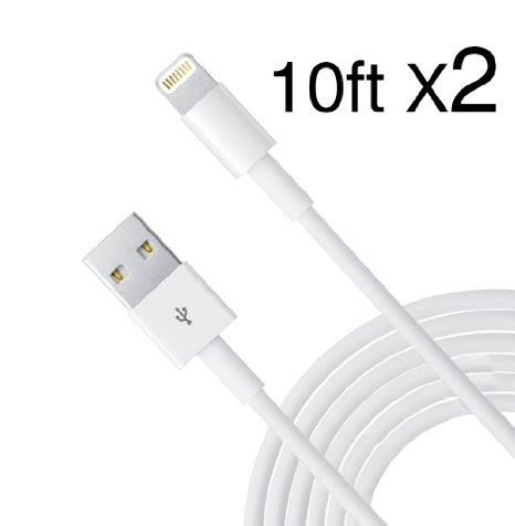 2 Pack Oudio TM Extra Long Lightning Cable 10ft 8 Pin to USB Sync Cable Charger Cord for Apple iPhone 5 5s 5c SE6 6s 6 6s Plus iPod iPad Mini iPad iPad Air
