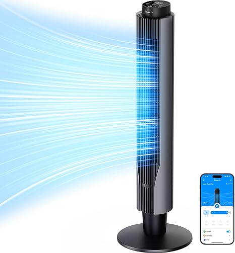 GoveeLife Smart Tower Fan 2023 Upgraded, 42 Inch WiFi Fan with Aromatherapy and Temp Sensor, Oscillating Fan with 8 Speeds 4 Modes up to 25ft/s, 24H Timer Fan Tower, 27dB Quiet Floor Fan for Bedroom