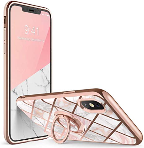 i-Blason Cosmo Snap Case Designed for iPhone Xs (2018) / iPhone X (2017), Slim with Built-in 360° Rotatable Ring Holder Kickstand Supports Car Mount (Marble)