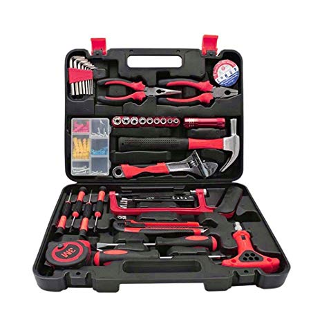 Renogy 46 Pieces Tool Set Box Kit General Household Hand Combination Package Mixed Auto Repair Tool with Strength Plastic Toolbox Storage Case(Red Version)