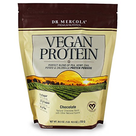 Dr. Mercola Vegan Protein Chocolate - Perfect Blend Of Pea, Hemp, Chia, Chlorella & Potato Proteins - Gluten-Free - Naturally Flavored - 1 lb 6.5 oz (750g)