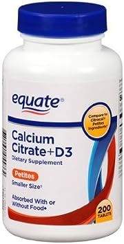 Equate Calcium Citrate   D3 Petites Dietary Supplement Tablets, 200 count