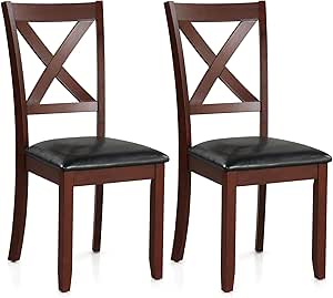 Giantex Wood Dining Chairs Set of 2, Faux Leather Upholstered Dining Chairs with Rubber Wood Legs, Vintage Kitchen Chair w/Padded Seat, Max Load 355 Lbs, Farmhouse Armless Wooden Dining Room Chair