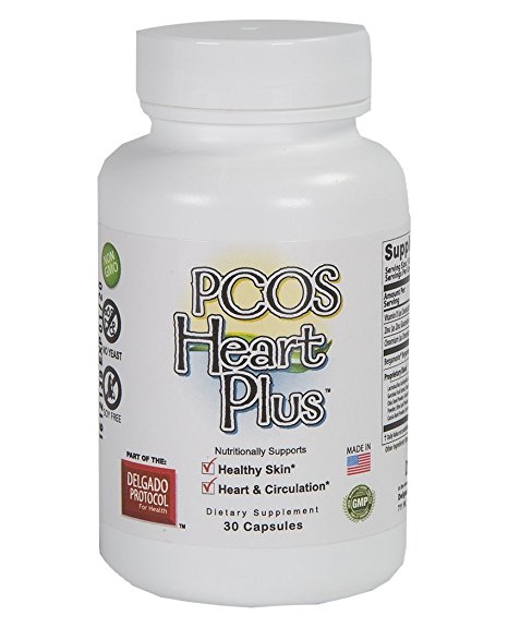 PCOS Heart Plus - For Healthy Skin, Heart Health, Reproductive Health, Energy, Immune System Support, to Manage Blood Sugar, and Lipid Support. 30 Organic Veggie Capsules (1 Month Supply).