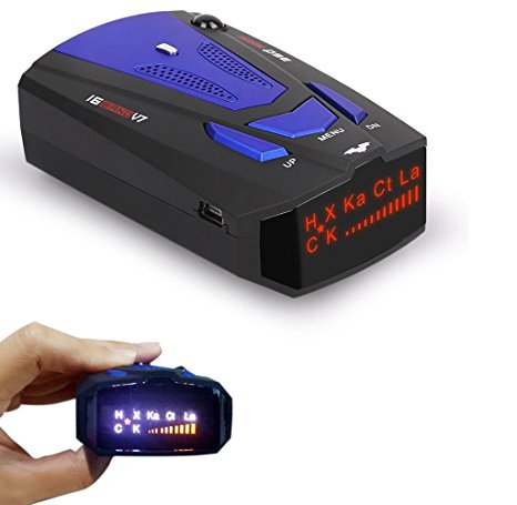 Radar Detector, Petcaree High Performance V7 Police Radar Laser Detectors for Cars with Voice Alert and Car Speed Alarm System with 360 Degree Detection (Blue)