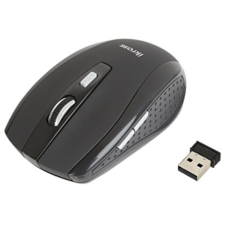Wireless Mouse, iKross 2.4G Portable Compact Wireless Optical Mouse, 2 DPI Levels (800/1600) w/ Nano USB Receiver for Acer, Asus, Dell, Sony, Lenovo, HP, Toshiba, Apple Tablets, Laptops, Home and Office Computer PCs - Black