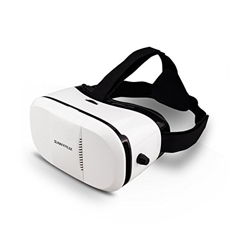 SUNNYPEAK Plastic PD & FD Adjustable VR Virtual Reality Headset Google Cardboard Video Games Glasses To Get Immersive 3D Experience for iPhone 6 Plus Samsung Note 4 Galaxy LG Moto HTC Sony (White)