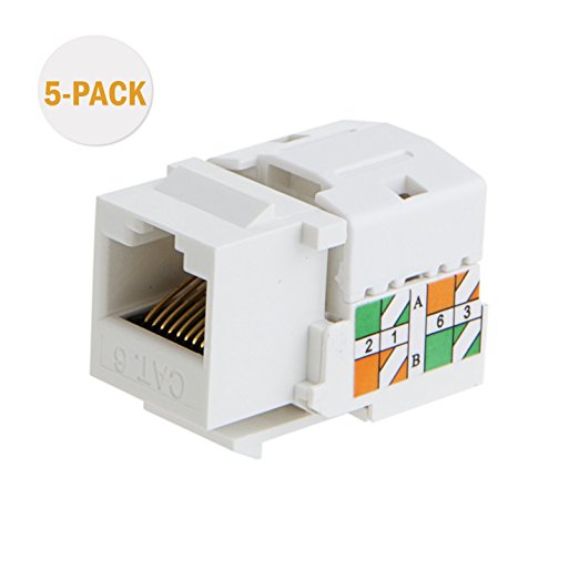 CableCreation 5-PACK Cat6 / RJ45 Keystone module Connector, Keystone Punch Down Stand , White