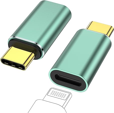 Jadebones USB C Male to Lightning Female Adapter (2 Pack), PD Fast Charging&Data Transfer for iPhone 15/15 Plus/15 Pro/15 Pro Max,iPad Air,Other Type C Device, Green