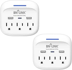 BN-LINK Multi Plug Outlet Extender 2 Pack, 3 Wall Outlets Outlet Splitter with 3 USB Ports(1 USB C), Charging Adapter for Dorm, School, Travel, Office, Home