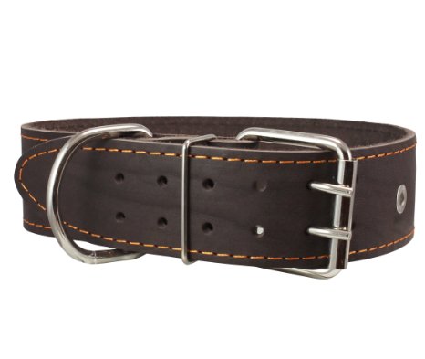 High Quality Genuine Leather Studded Dog Collar, Brown, 1.75" Wide. Fits 18.5"-22" Neck.For Large Breeds Boxer, Pit Bull.