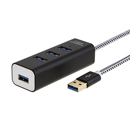 CableCreation 4-Port USB 3.0 Hub, with Aluminum case and Durable Braided Cable, 4.8FT/ Black and White