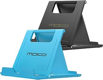 MoKo [2 Pack] Phone/Tablet Stand, Foldable Holder for Devices(6-11") Fit iPhone 11 Pro Max/11 Pro/11, iPad 10.2" 2019, iPhone Xs/Xs Max/Xr/X, iPad Air 3, Mini 5, Galaxy S20 6.2", Black & Blue