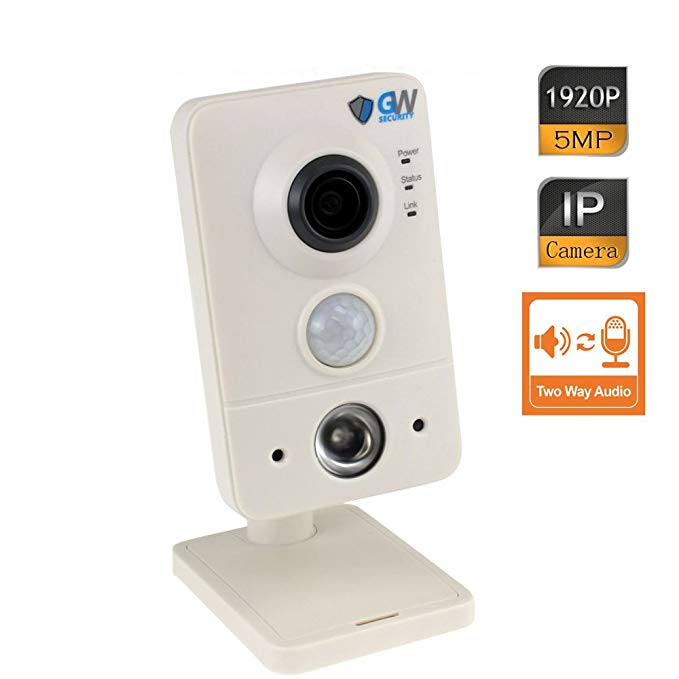 GW Security 5-Megapixel (2592x1920) IP Indoor 1920P WiFi Wireless Cube Camera Built-In Microphone and Speaker, 2.8mm Wide Angle, Two Way Audio & Night Vision Audio Recording, Up to 128GB SD