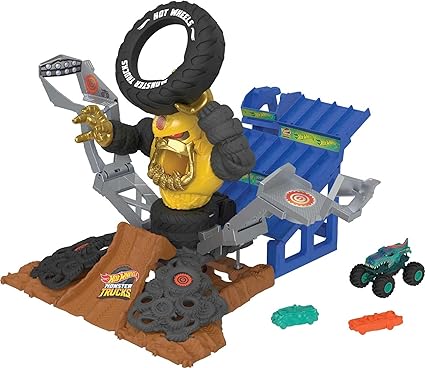 Hot Wheels Monster Trucks Arena Smashers Mega-Wrex vs. Crushzilla Takedown with 1:64 Scale Mega-Wrex Toy Truck and 6 Crushable Cars