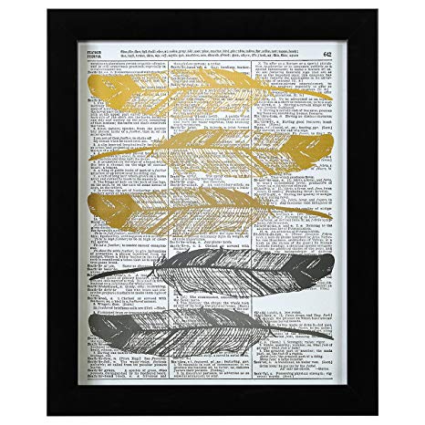 Rivet  Feathers Vintage Dictionary Print, Black Frame, 20" x 26"