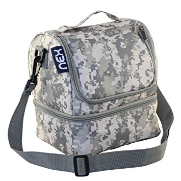 Nex Lunch Bag Double Cooler Carry Bag Insulated Tote Large Capacity with Adjustable Shoulder Strap and Zip Closure Travel Lunch Tote(Camo)