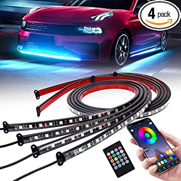 Car Underglow Lights, SUPAREE Exterior Under Car LED Strip Lights with Wireless APP Remote Control, Neon Accent Music Lighting Kit for Outside Golf Ford Truck ATV RZR UTV Boats Off Road AUTO - 4Pcs