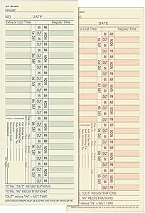 Adams Time Cards, Bi-Weekly, 2-Sided, Overtime Format, 3-3/8" x 9", Manila, Green/Red Print, 200-Count (9675-200)