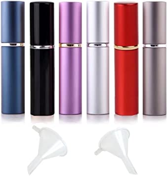 Elife Set of 8 6pcs 6ml Portable Mini Refillable Perfume Scent Aftershave Atomizer Empty Spray Bottle with 2 Funnel Filler for Travel Purse
