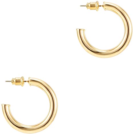 PAVOI 14K Gold Plated Hoop Earrings For Women | 3.5mm Thick Infinity Gold Hoops Women Earrings | Gold Plated Loop Earrings For Women | Lightweight Hoop Earrings Set For Girls