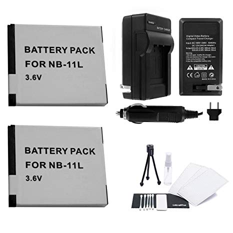 NB-11L / NB-11LH Battery 2-Pack Bundle with Rapid Travel Charger and UltraPro Accessory Kit for Select Canon Cameras Including PowerShot A2300 IS, A2400 IS, A3400 IS, A4000 IS, ELPH 110HS, ELPH 320HS