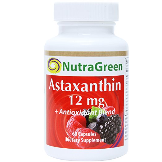 NutraGreen Astaxanthin 12mg PLUS 300 mg Plant Blend Natural Antioxidant Support Skin Joint Eye Heart Health, 1 Capsule Daily for 2 Months
