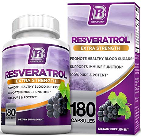BRI Resveratrol - 1200mg Maximum Strength Natural Antioxidant Supplement for Longevity; Premium, Ultra Pure Veggie Caps Promote Healthy Heart and Brain Function and Immune System Health (180 Capsules)