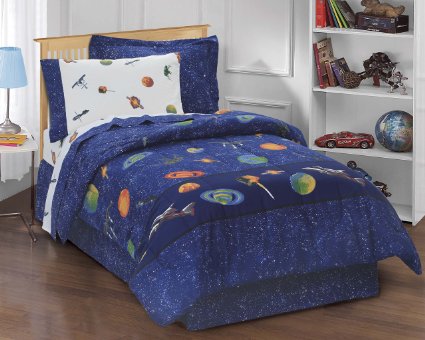 Dream Factory Outer Space Satellites Boys Comforter Set, Blue, Full
