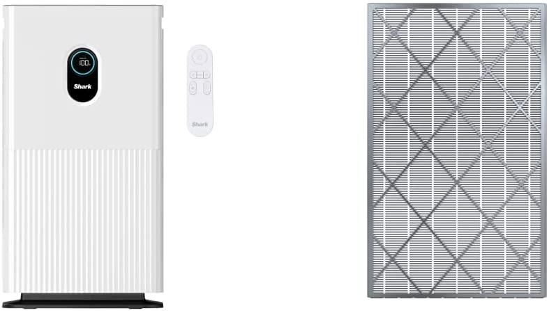 Shark HE601 Air Purifier 6 True HEPA Covers up to 1200 Sq. Ft, White & HE6FKPET Anti-Allergen Hepa Filter with Advanced Odor Lock, Air Purifier 6 (HE601 & HE602), White