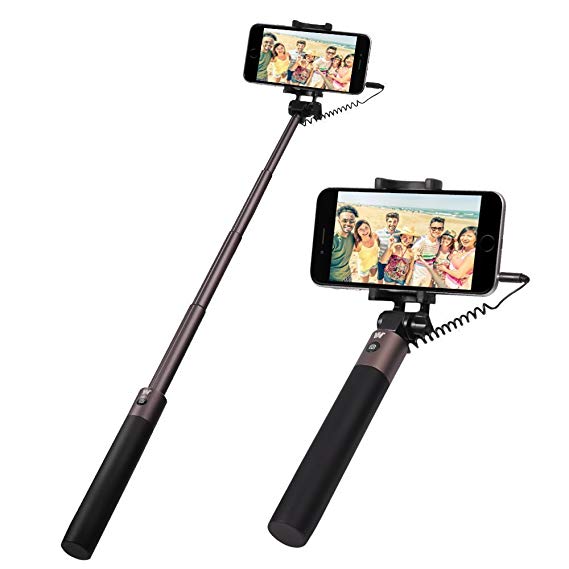 Mini Selfie Stick（No Bluetooth） with Dual Groove Design-Evershop Extendable Wired Selfie Stick for iPhone Se 5 6 7 Plus,Samsung,Nexus 6P, LG G5, Moto X/G and Other IOS Andrioid Phones(Black)