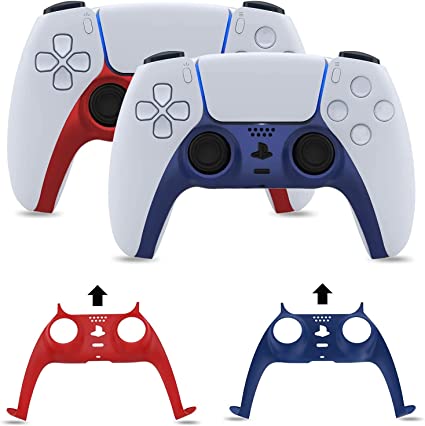 NexiGo PS5 Controller Faceplate, Replacement Shell Decoration Accessories, Grip Decorative Strip for Sony Playstation 5 DualSense Controller, 2 Pack (Red & Blue)