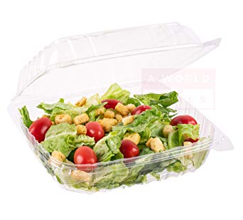 A World Of Deals Clamshell Square Clear Hinged [50 Pack] Take-Out Plastic Salad Go Containers [Size: 8 5/16" x 8 5/16" x 3"]