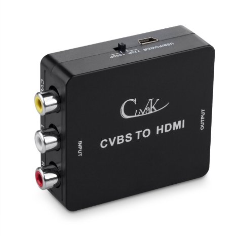 Cingk Mini RCA Composite CVBS AV to HDMI Video Audio Converter Adapter for TV/PC/PS3/Blue-Ray DVD,Black