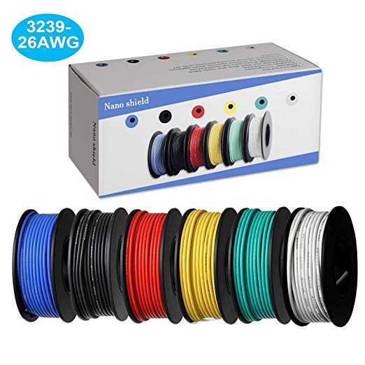 6 Colors (32.8ft Each) Hook Up Wire Kit (Stranded Wire Kit) 26 AWG UL3239 Approved, 7 Gauge Felexible Silicone Rubber Insulated Wire Tinned Copper, 300V Cables Electronic Cable ELectrical Wire