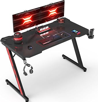 Homall Gaming Desk 140 x 60 cm PC Computer Desk Z Shaped Computer Table PC Gaming Table Gamer Desk for Home Office with Cup Holder and Headphone Hook, Black