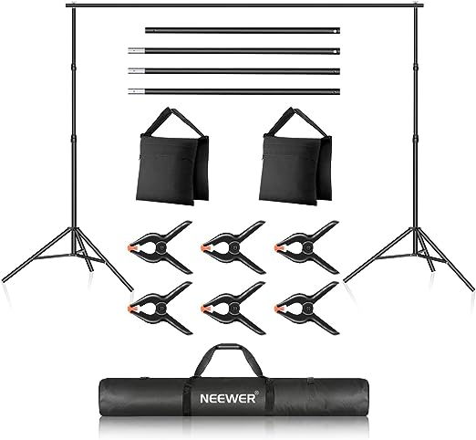 Neewer Photo Studio 10ft/3m Wide Cross Bar 6.6ft/2m Tall Adjustable Background Stand Backdrop Support System with 3 Backdrop Clamps, 2 Sandbags and Carry Bag for Portrait Product Video Photography