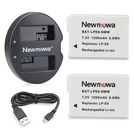 Newmowa LP-E8 Battery (2 pack) and Dual USB Charger for Canon LP-E8 and Canon EOS Rebel T2i, EOS Rebel T3i, EOS Rebel T4i, EOS Rebel T5i