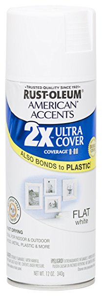 Rust Oleum 280712 American Accents Ultra Cover 2X Spray Paint, Flat White, 12-Ounce