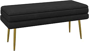 HOMCOM Storage Bench, Velvet-Feel Upholstered End of Bed Bench with Gold Tone Legs, Bench with Storage for Living Room, Entryway, Bedroom, Black